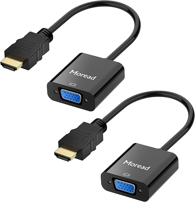 Moread HDMI to VGA, 2 Pack, Uni-Directional Gold-Plated HDMI to VGA Adapter (Male to Female) for Computer, Desktop, Laptop, PC, Monitor, Projector, HDTV, Chromebook, Raspberry Pi, Xbox and More