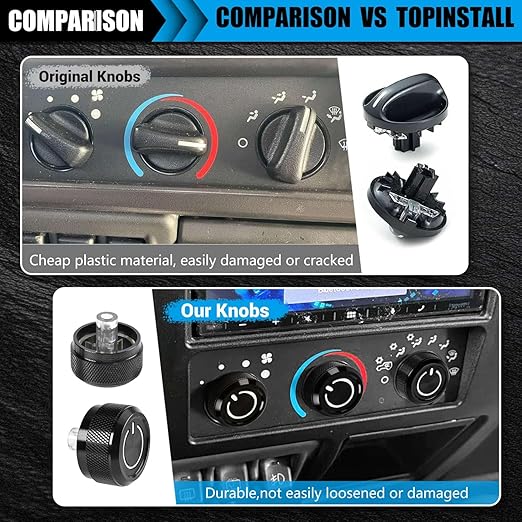 Xomzema 3Pcs Upgraded Control Switch Knob for Jeep Wrangler 1999-2006,Air Conditioning AC Heater Blower Fan Climate Control Knobs Switch Button,Replace 05011218AC 5011218AC