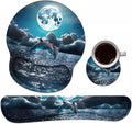 Keyboard Wrist Rest + Mouse Pad Wrist Support Set with Coasters, Non-Slip PU Base Ergonomic Mousepad for Home Office Working Studying Easy Typing & Pain Relief, Dolphin