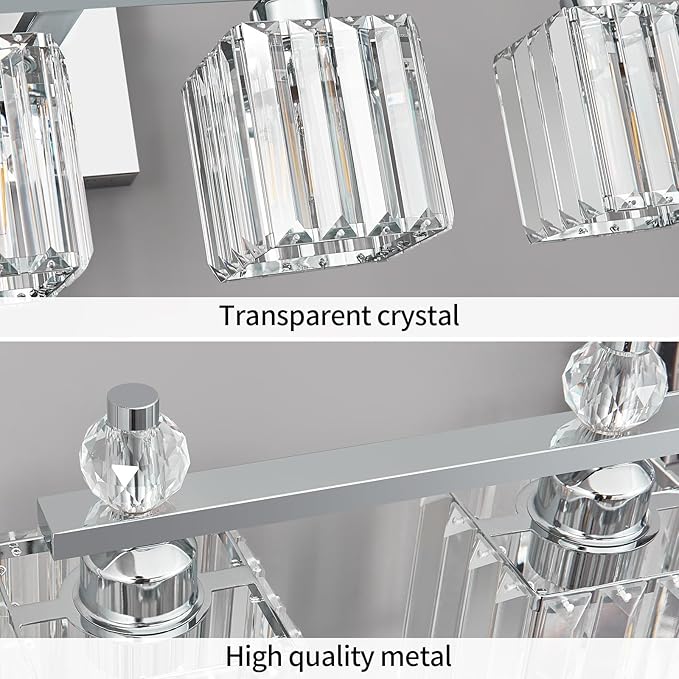 FDPBY Vanity Lights 6-Light Modern Crystal Vanity Light Chrome Bathroom Light Fixtures Over Mirror Crystal Bathroom Vanity Lighting Fixtures
