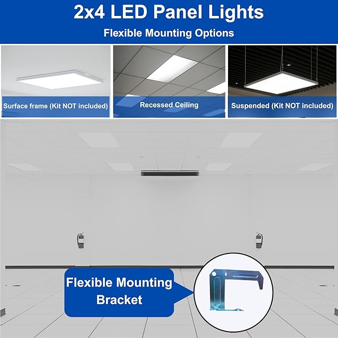 2x4 LED Flat Panel Light Drop Ceiling Office Fixture, 6500LM, Selectable Features, 30W/40W/50W/60W/72W, 3000K/3500K/4000K/5000K/6500K, Dimmable (0-10V), Dustproof ETL