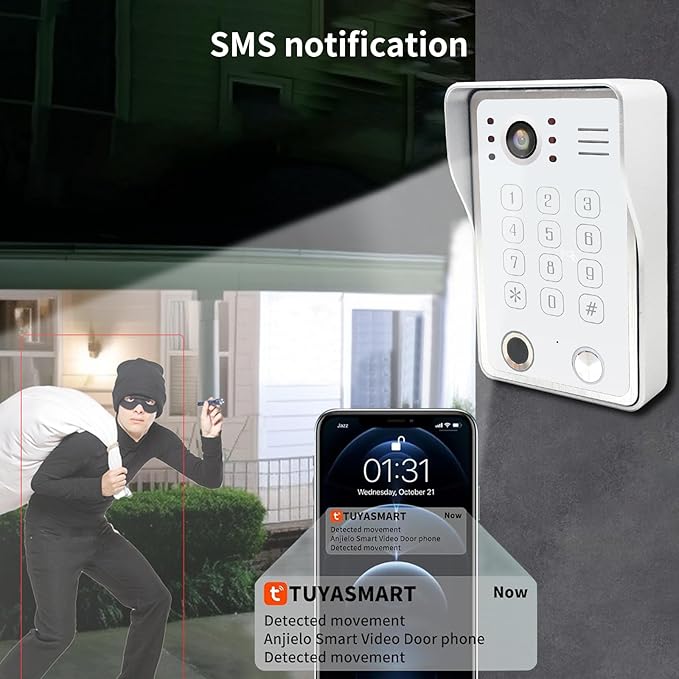 Wired Video Door Phone Kit Apartment Intercom System,10 Inch Touch Screen Monitor(Silver)with 1080P HD Doorbell Camera,Supporting Motion Detecting 5 in 1 Unlcking (2 Doorbell + 2 Monitor)