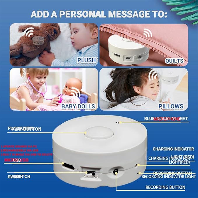 JRGKJCP 16 Minutes Voice Recorder, Record Custom Message for Crafts, Stuffed Bear, Baby Doll, and Pillow