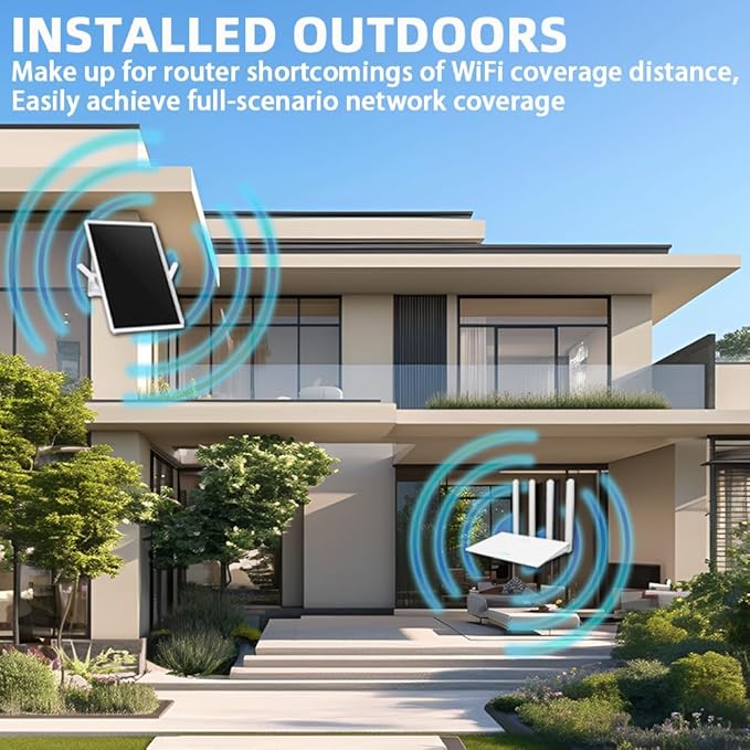 WiFi Extender Signal Booster Solar Battery Outdoor,Long Range up to 300-feet,Internet 2.4G WiFi Extender Booster,Wireless Signal Booster WiFi Repeater 300Mbps,Applicable to 2.4G Router (33 * 25CM)