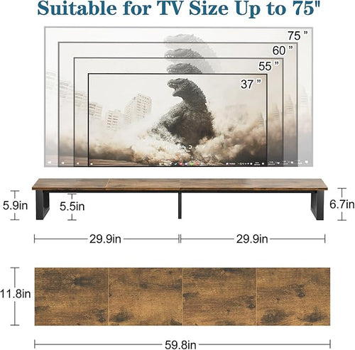 aboxoo 59" Large TV Riser Stand for 32-75 Inch TV, TV Shelf with Steel Legs, Tabletop TV Riser for Home Living Room, Study Office (Brown)