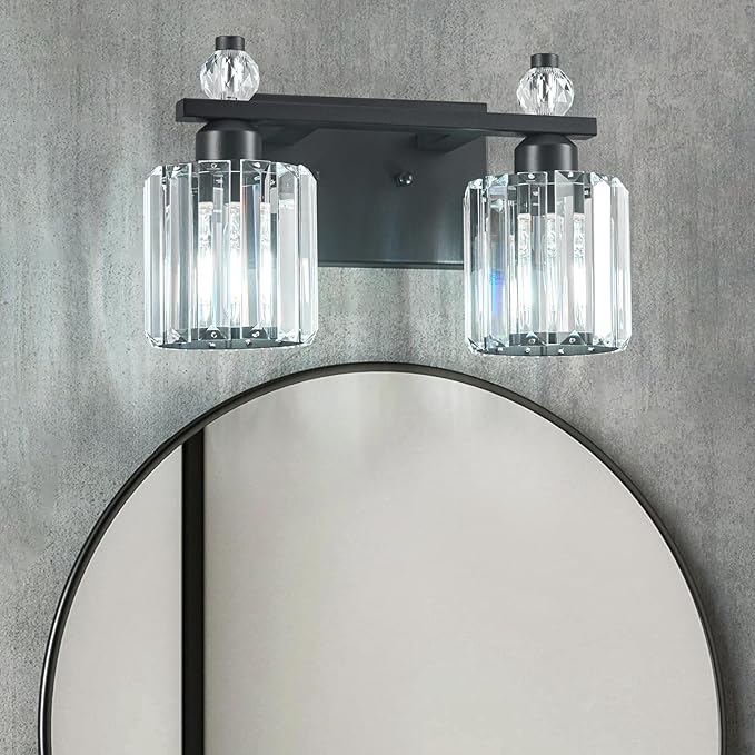 FDPBY Bathroom Vanity Lights 2-Light Sand Black Modern Crystal Vanity Light Fixtures Over Mirror Crystal Bathroom Vanity Lighting Fixtures