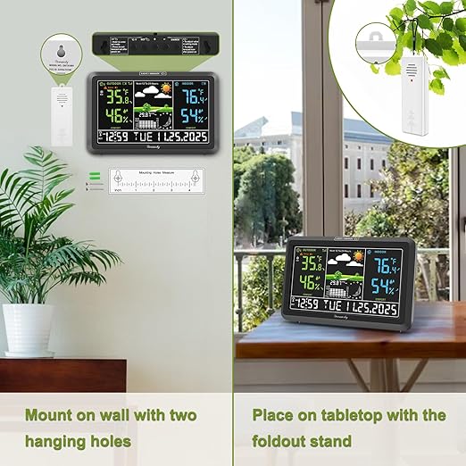 DreamSky Weather Station Indoor Outdoor Thermometer Wireless with Digital Atomic Clock for Home, Large Display with Dimmer, USB, Inside Outside Temperature Humidity Monitor (Adapter Powered)-2 Sensor
