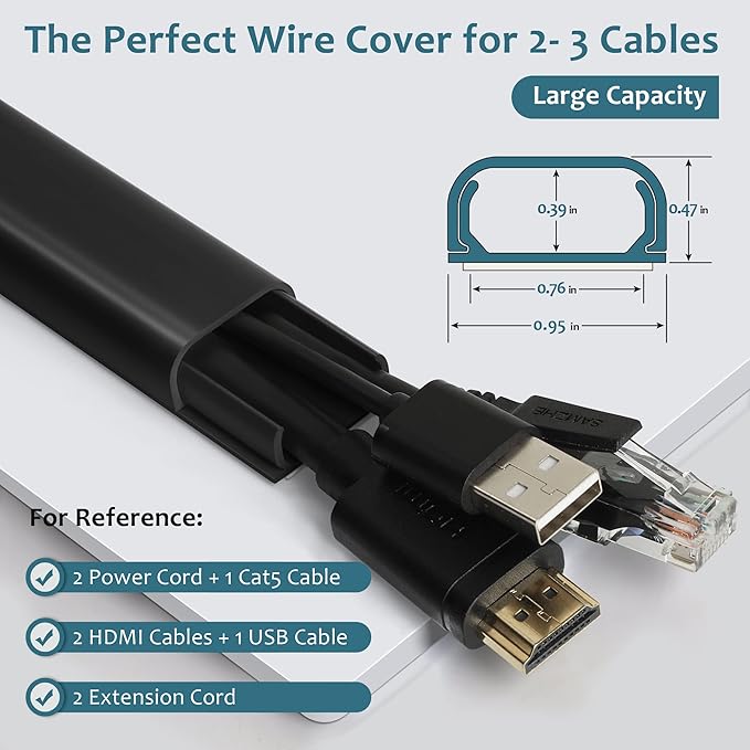 Cable Hider Raceway Kit, 68in Wire Hiders for TV on Wall, Paintable Cord Cover Channel, Cord Hider for Wall Mounted TV in Home Office, 4X L17in X W0.95in X H0.47in, Black