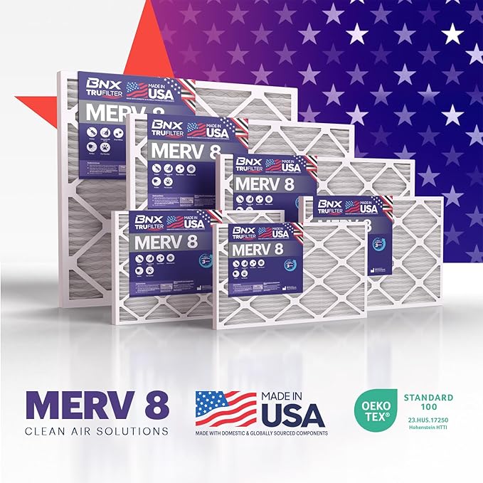 BNX TruFilter 12x30x1 Air Filter MERV 8 (4-Pack) - MADE IN USA – Dust & Pet Defense Electrostatic Pleated Air Conditioner HVAC AC Furnace Filters for Dust, Pet, Mold, Pollen MPR 600 – 700 & FPR 5