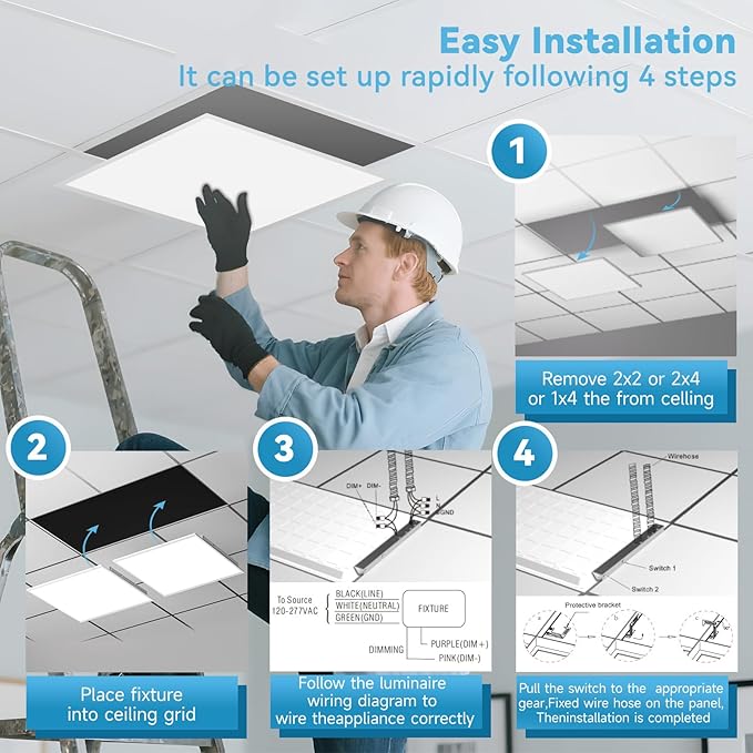 Msbfi 2x2 LED Flat Panel Light - 32 Pack Drop Office Ceiling Light 30-35-40W Adjustable, 130LM/W 3500K/4000K/5000K Selectable, 0-10V Dimmable, 100-277V for Office Ceiling Lighting Fixture ETL/DLC