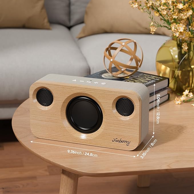 Xinborry Portable Bluetooth Speaker with Deep Bass, 40W(Peak),Bluetooth 5.3,15-Hour Playtime, AUX, TF Card, 2 Way Stereo Sound Wood Home Audio for Indoor, Party, Outdoor, Camping