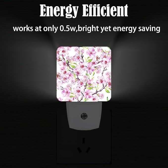 FSHVQKD Spring Flowers Blossom Night Light,Plug Into Wall for Boys Girls Bedroom Decorative Square Night Light Lamp 0.5w Sleep Friendly