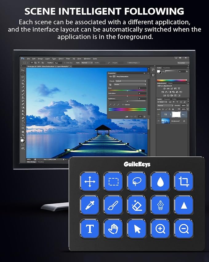 GuileKeys Stream Controller, Stream Deck with 15 Macro Keys Customizable, Gaming Macro Keypad with Trigger Actions in OBS/Twitch/YouTube/Streamlabs/Discord/Zoom, Compatible with Mac/PC, Foldable Stand