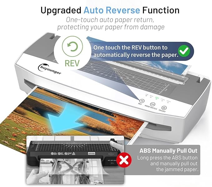 Buyounger 3-10 Mil Laminator Machine, 4-Roller Commercial Laminator Machine with 50 Laminating Sheets, 13 Inch Laminating Machine 11X17 with 1000mm/min Speed & REV Jam-Free for Office School Home