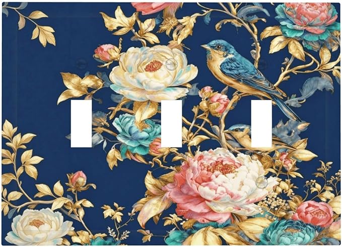 Bvtewkhz Floral Birds Morris 3 Gang Triple Toggle Decorative Outlet Covers Light Switch Plate Electrical Receptacle Switchplate For Bathroom Kitchen Bedroom