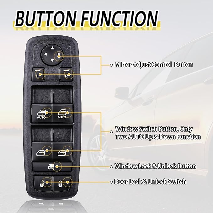 Vurkcy Driver Side Power Window Switch Door Lock Control Button Compatible with 2009 2010 2011 2012 Dodge RAM 1500/2500/ 3500 Quad & Crew Cab Pickup, Double Auto Buttons Replaces 4602863AB, 4602863AC