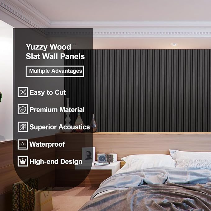 Yuzzy Wood Panels for Wall and Ceiling - 108 x 11 Inch Wood Slat Acoustic Panels 2 PCS - Modern Sound Absorbing Wall Panels for Interior Wall Decor for Home, Office, Studio - Rustic Black Oak