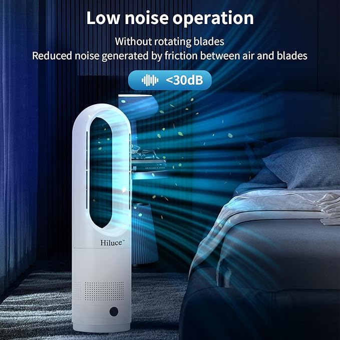 Hiluce Bladeless Fan for Bedroom,Tower Cooling Fan,20dB Quiet,Standing Fans with Remote,Touch, LED Display Installation Free 80°Oscillating 8 Speeds 9H Timer 22" for Home, Office