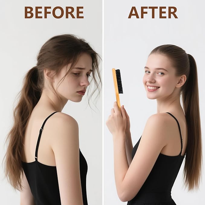 SWEET VIEW Boar Bristle Slick Back Hair Brush for Smooth Flyaways, Frizz, Sleek Ponytail, Buns and Edge Baby Hair, Teasing | Gel Comb Styling Accessories for Girls, Kids and Women