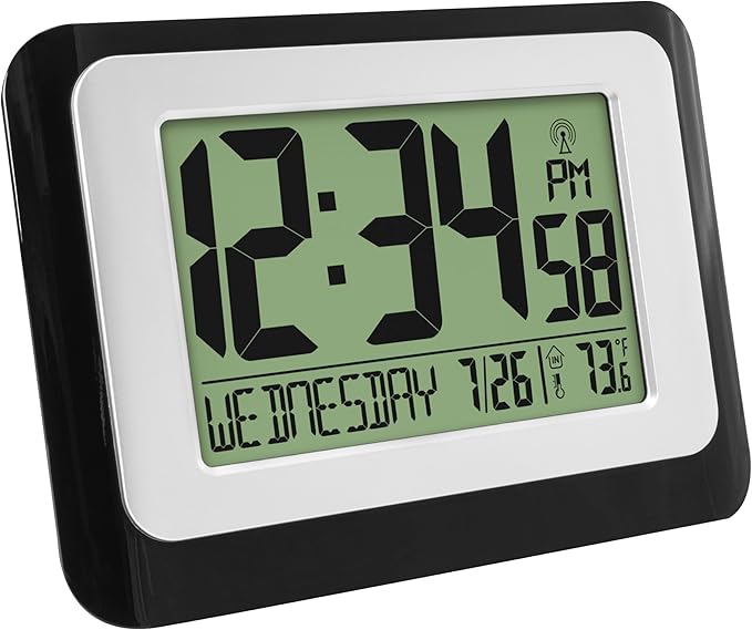La Crosse Technology W88631 Digital Atomic Black Wall Clock with Temperature