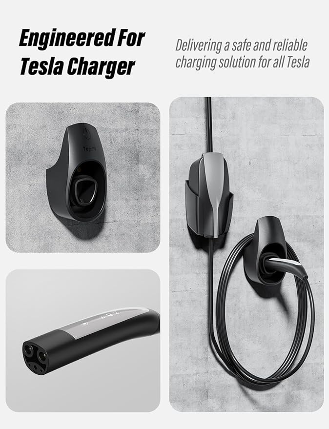 BMZX for Tesla Charger Holder Charging Cable Organizer with Charger Slot for Tesla Motors Wall Mount Connector Bracket Adapter Fit for Model 3/Y/S/X