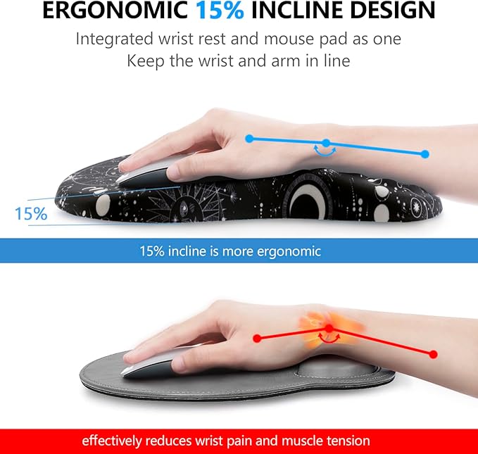 Laokiiy Mouse Pad Wrist Support, 2 in1 Keyboard Wrist Rest+ Ergonomic Mouse Pad, Non-Slip Wrist Rest for Computer Keyboard, Made Easy Typing & Relieve Wrist Pain(Sun Moon)