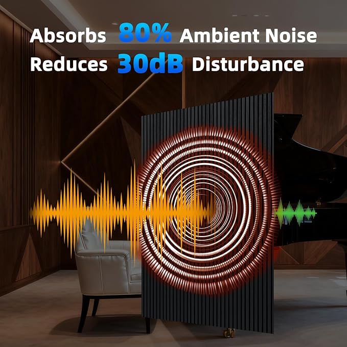 Art3d 4-Piece 94 x 12.6 Inch Acoustic Lightweight Slat Wall Panel - Waterproof Wood Textured Wainscoting Panel of 33 Sq.Ft for Bedroom, Home Theater Office Accent Wall, Matte Black