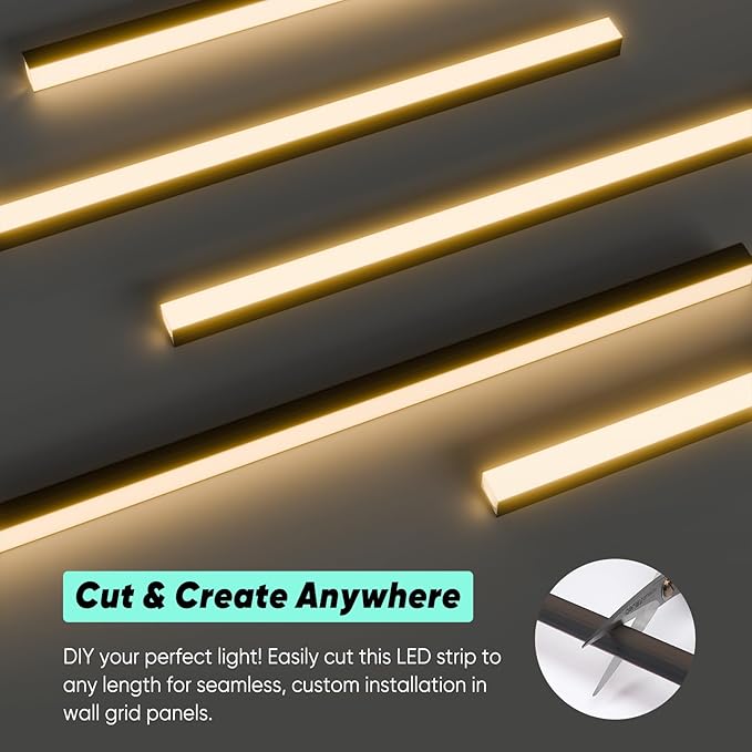 GZBtech Flexible LED Recessed Strip Light for Wood Slat Wall Panels 16.4FT, 3000K Warm White Cuttable Neon Rope Lighting with Remote Control, Dimmable IP67 Waterproof Black Strip Lights, ETL Listed