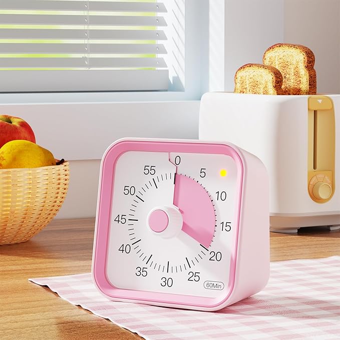 InfPokid Visual Timer for Kids with Pause Function, 60 Minute Countdown Timer for Kids Desk Study, Teaching, Kitchen Cooking, Office Meetings, Time Management for ADHD (Pink)