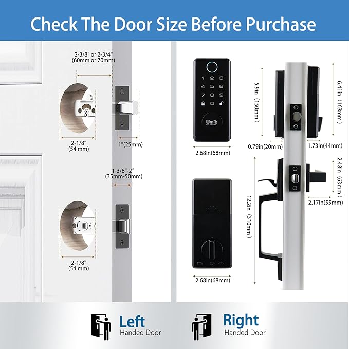 UMIK UMIKSMART Fingerprint Door Lock with Handle Set, Keyless Entry Smart Door Lock, Electronic Keypad Deadbolt Locks, App Control for Front Door, Home (Matte Black in Zinc)
