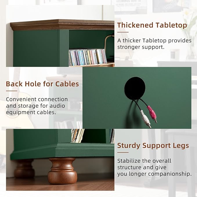 Joaxswe Record Player Stand with Vinyl Record Storage, 24" Wide Mid-Century Record Player Table Up to 200 Albums,Large Wood Turntable Stand Cabinet Dispaly Shelf for Living Room,Bedroom,Green