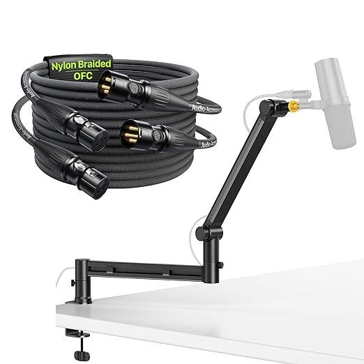 AA AUDIO ACCESSORY Low Profile Mic Boom Arm with XLR Cables 10ft 2 Pack