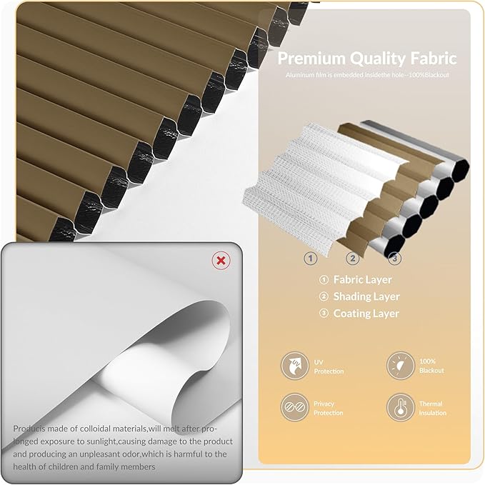 Boolegon No Drill Motorized Cellular Blinds with Remote Motorized Blackout Honeycomb Blinds for Indoor Windows Easy to Install Automatic Cellular Shades for Home,Blackout Dark Brown,Custom Size