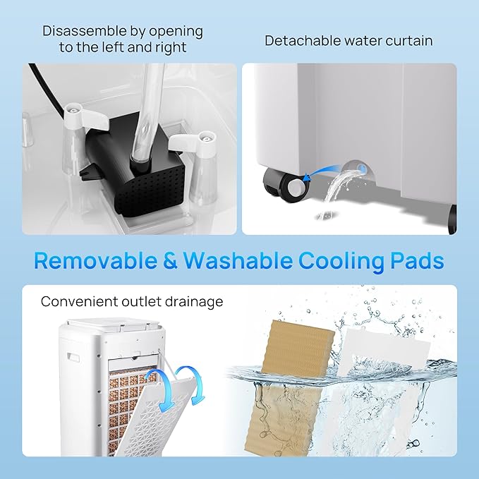 YEW 32" Evaporative Air Cooler,1800CFM Swamp Cooler Air Conditioner with 4.2 Gal Tank,Windowless Swamp Cooler with Remote,3 Speeds,12H Timer,Fans that Blow Cold Air for Bedroom Indoor Office