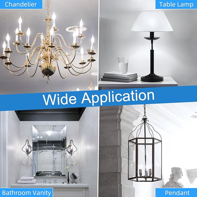 GvvooHome LED Candelabra Light Bulbs, E12 Bulb dimmable, 4W,40 watt Equivalent, Chandelier Light Bulbs, B10 Candle Bulb 5000K Daylight, 90+CRI, 400LM, Clear Glass, 48 Pack