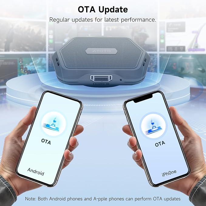 ATOTOMOVE Wireless Carplay Box Adapter with HDMI Input, 2 in 1 Dongle for Wired CarPlay Cars, Plug & Play Multimedia Hub for TV Box/Game Console/DVD/Blu-ray, Bluetooth 5.2, OTA Updates, AD Gray