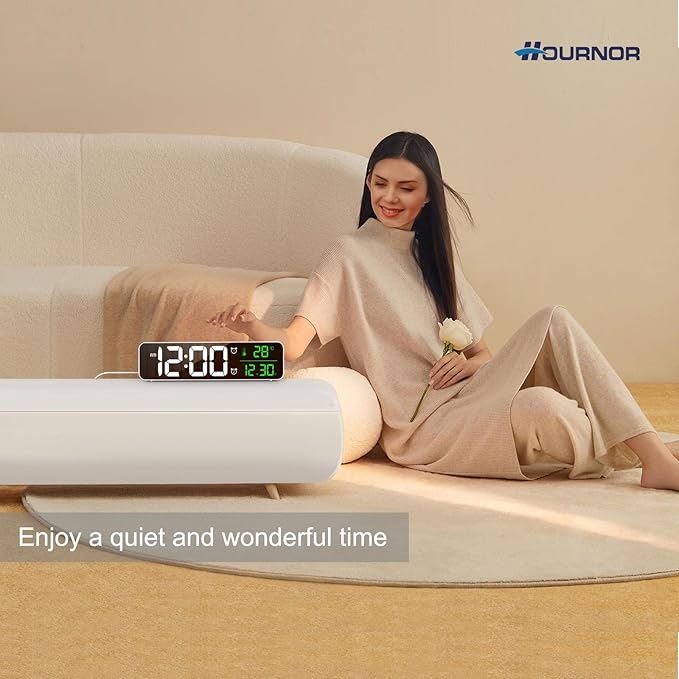 Hournor Digital Clock for Bedroom, Digital Wall Clock for Living Room Decor, Desk Table Clocks, Digital Clock Large Display, Bedroom Smart Alarm Clock for Office White Green