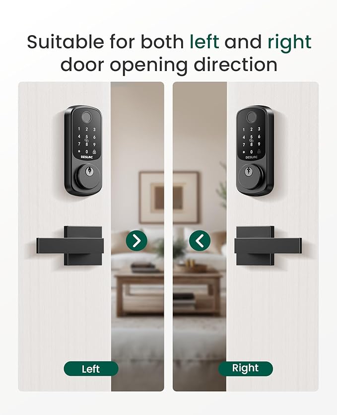 DESLOC B200 Fingerprint Smart Lock with 2 Lever Handles, Keyless Entry Front Door Lock Set, Electronic Keypad Deadbolt, App Control, Auto Lock, Long Battery Life, Secure Home Access