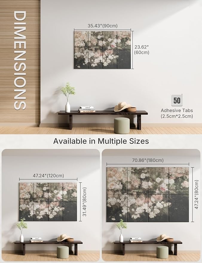 Wall Art Acoustic Panels,35''X24''Sound Absorbing Panels-8-Pack with 50 Adhesive Tabs, Decorative Sound Absorbing Panels for Living Room and Recording Studio, Offices-Garden in May