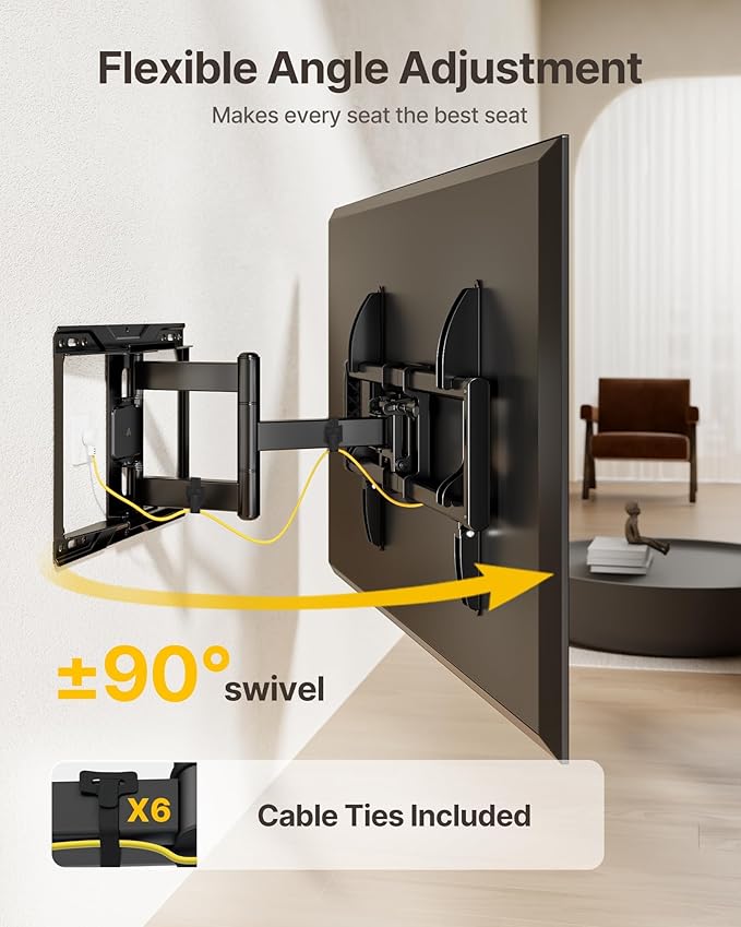 monTEK Full Motion TV Wall Mount for 37-84 Inch TVs, TV Mount Bracket with Articulating Arms, Tool-Free Tilt & Swivel, Extension, Max VESA 600x400mm, Fits 12“/16" Wood Studs, Up to 110lbs, 4X Tested