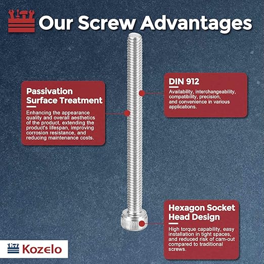 Kozelo 15pcs Socket Head Cap Screws - [M4-0.7 x 50mm] 304 Stainless Steel Allen Socket Drive for Electrical Motor 3D Printing Fan Engine Replacement Use, Silver