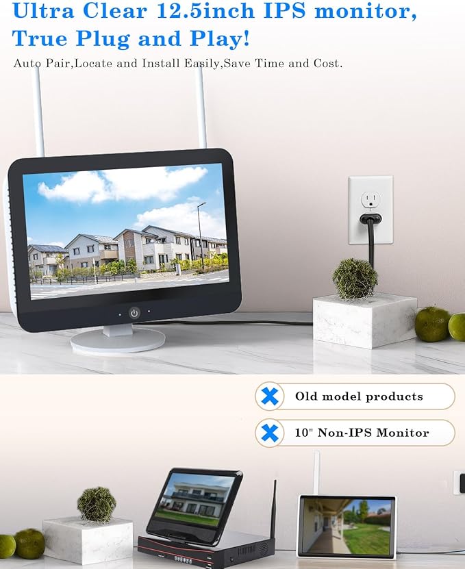 ZHXINSD [Dual Lens 2K+2K&10X Zoom] Home Wireless Security Camera System with 12.5" LCD Monitor Outdoor, 10CH Kit 4PCS House WiFi Camera 1TB HDD