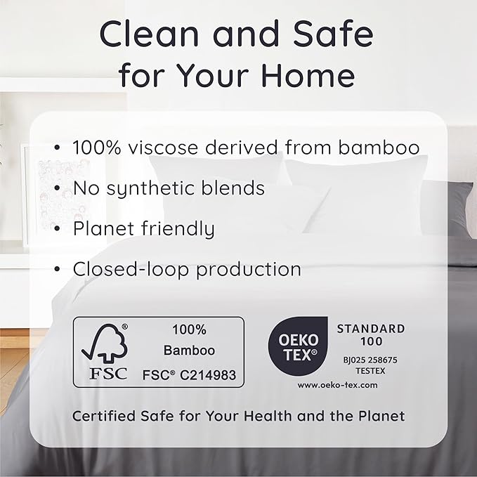 Bambaw King Sheets Set 4pcs, 100% Viscose Derived from Bamboo Sheets, King Size Cooling Sheets Set, Hotel Luxury Bed Sheets Set, Deep Pockets Fits Up to 16'' Mattresses, King Sheets Soft (Dark Gray)