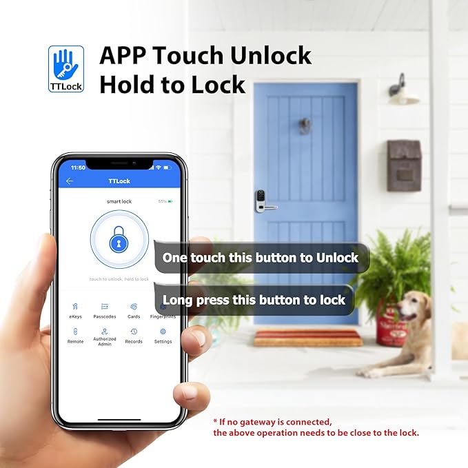 CATCHFACE Smart Fingerprint Lock - Keyless Entry Door Lock with Reversible Handle - Silver