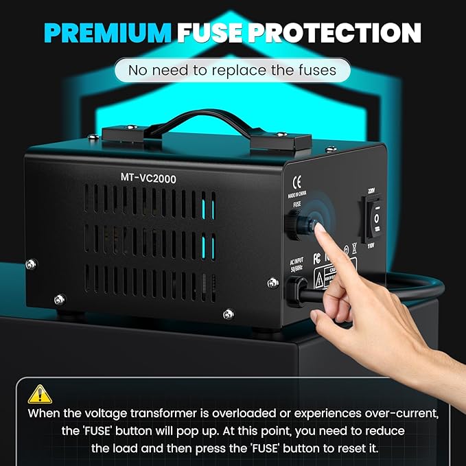 2000W Voltage Converter Transformer(110V to 220V or 220V to 110V) Step Up/Down Converter 110/120 Volt - 220/240 Volt w/US Power Cord,Circuit Breaker Protection, LCD Screen Display