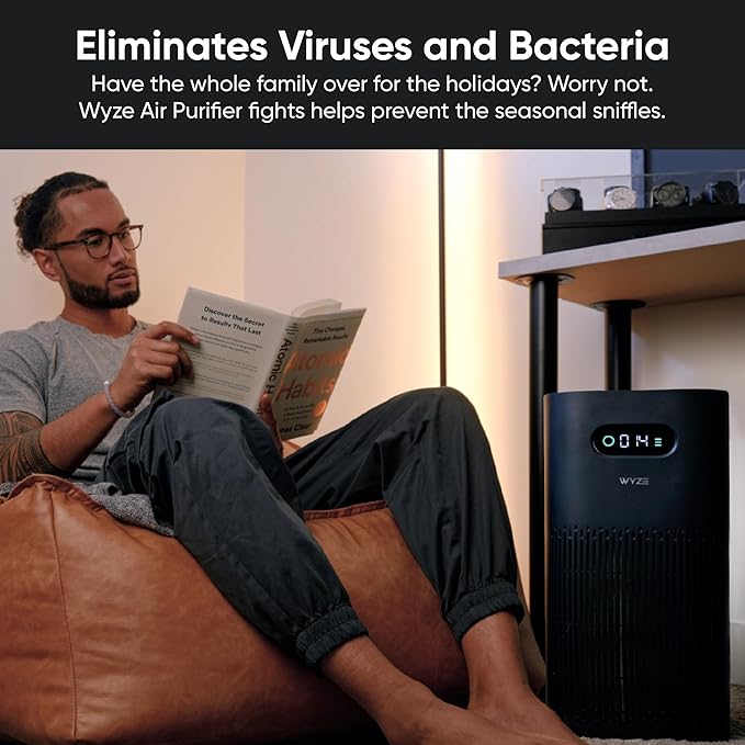 Wyze Air Purifier with Formaldehyde Filter (Premium), for Home, 21db Quiet, HEPA 13, Elimination of common pollutants, Remove formaldehyde, Odors, Smoke, Pollen, Dust, Smart WiFi Alexa Google, Black
