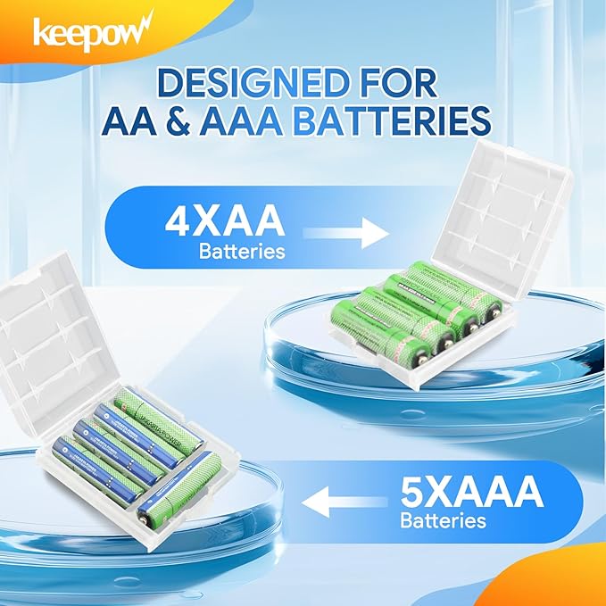 KEEPOW 6 Pcs AA/AAA Battery Storage Case Holder Box, Clear Color