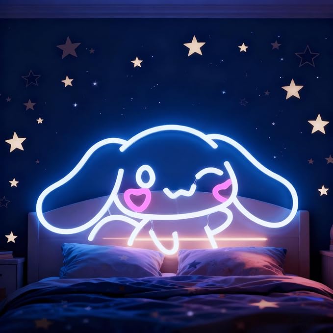 THIIXDAI Cinnamoroll Neon Sign for Room Decor, USB Powered LED Lights with Dimmable, Japanese Cartoon Dog Neon Signs, Cute Night Light Gifts for Children (16.1"L x 9.1"W)
