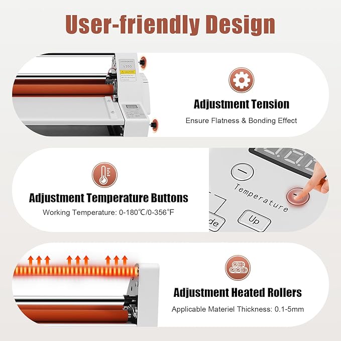 Cold Hot Roll Laminator, 110V 350mm Electronic Laminating Machine, 700W Single & Double Sided Thermal Laminator with Digital Display & Temperature Control for Paper Card PVC Foil
