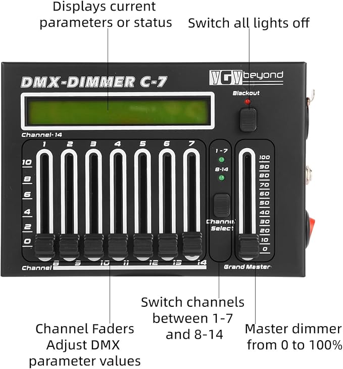 Ygybeyond DMX-C7Controller,14Channel, DMX512, Controller, Stage Lighting Equipment & Accessorie For Dj, Ktv, Large Concert, DMX Light Controller (14 channel DMX-C7)